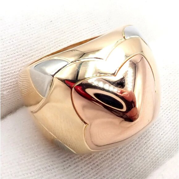 Authentic! Bvlgari Bulgari 18k Yellow White Rose Gold Tricolor Pyramid Ring sz 6 - Picture 7 of 15